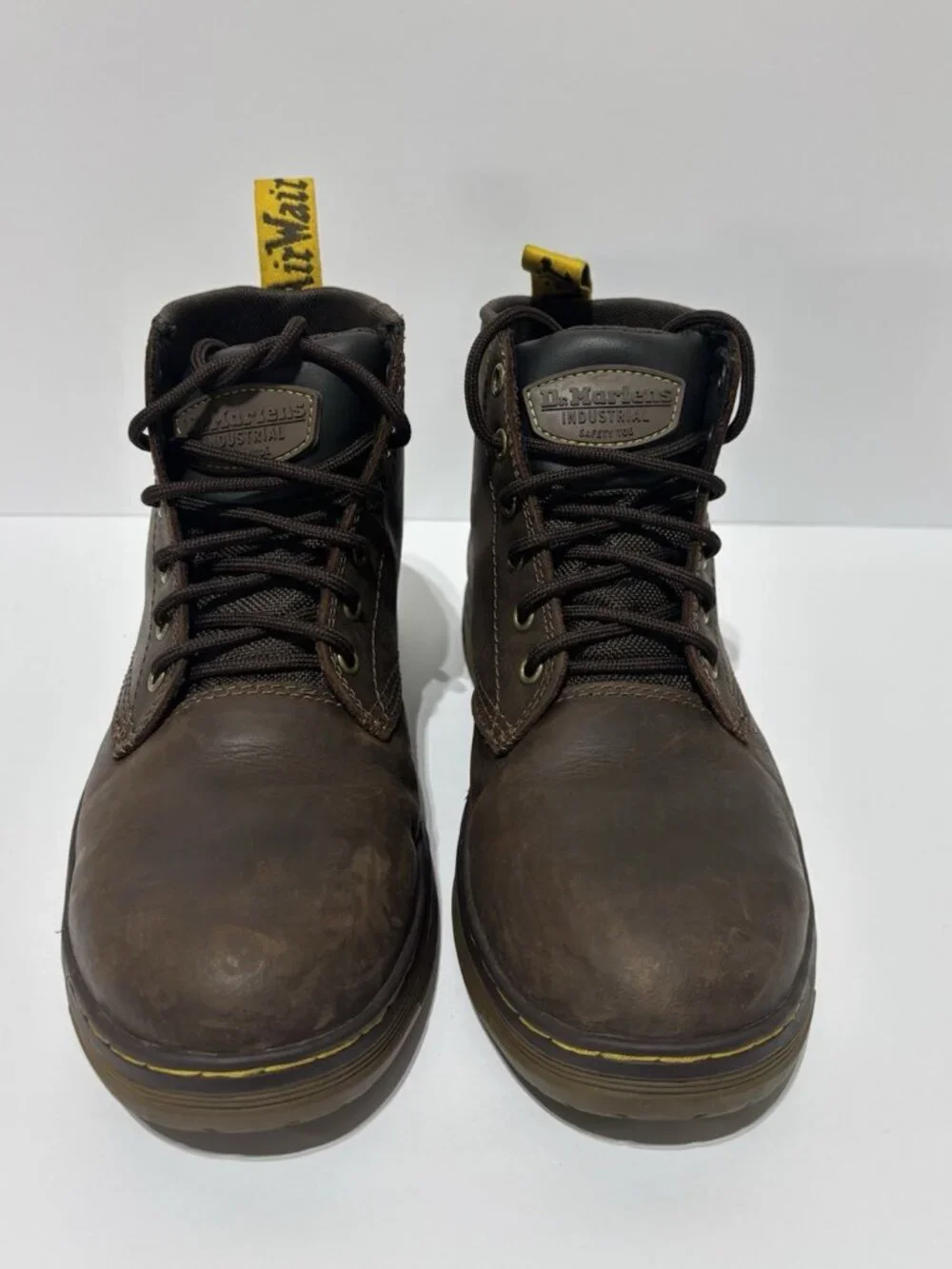 Dr. Martens Women’s Ledger Brown Leather Alloy Toe Boots, Size 9 M
